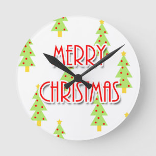 Horloge Ronde joyeux noël arbres modernistes du milieu du siècle