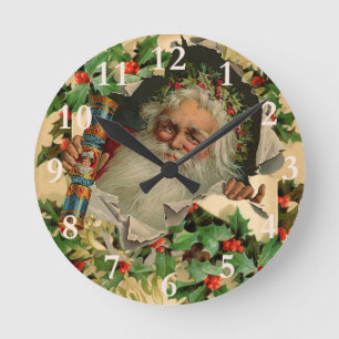 Horloge Ronde Joyeux Noël au Père Noël Holly