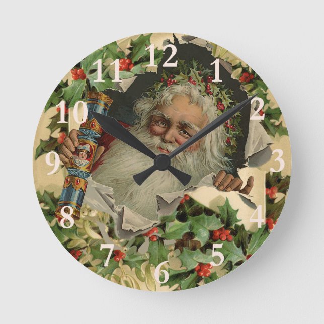 Horloge Ronde Joyeux Noël au Père Noël Holly (Recto)