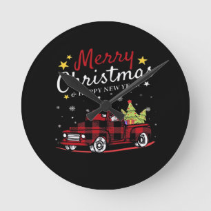 Horloge Ronde Joyeux Noël Buffalo Camion Bonhomme de Neige Arbre