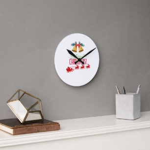 Horloge Ronde Joyeux Noël – Cloches et dessin de traîneau du Pèr