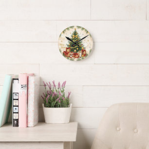 Horloge Ronde Joyeux Noël cosy – Arbre de fête