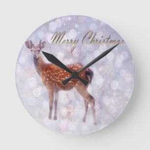 Horloge Ronde Joyeux Noël des amis des cerfs en neige
