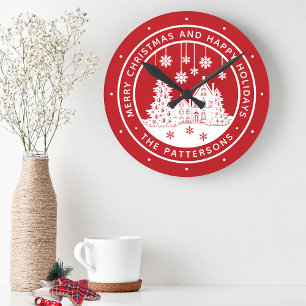 Horloge Ronde Joyeux Noël Joyeux Vacances Hiver Personnalisé