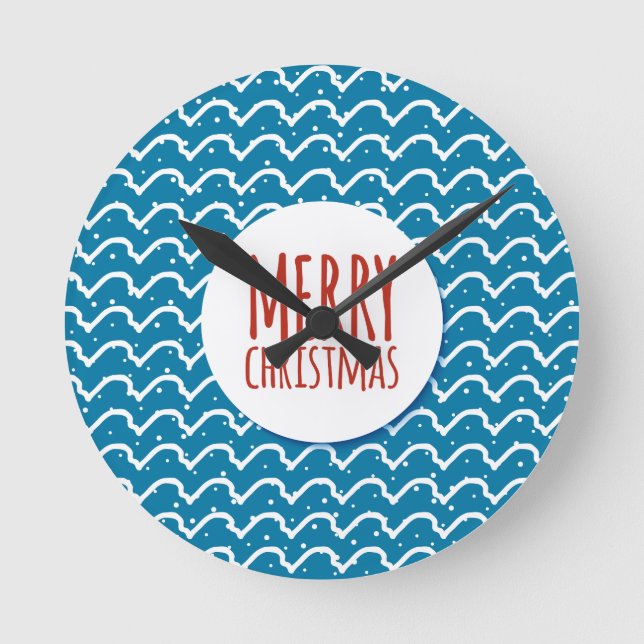 Horloge Ronde Joyeux Noël Motif sans couture Texture bleue (Recto)