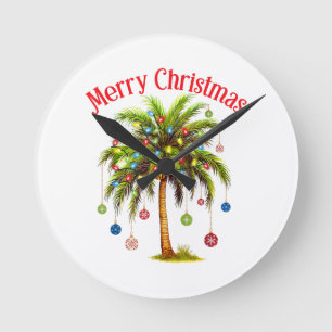 Horloge Ronde Joyeux Noël Palm Tree Light Hawaiian Tropical