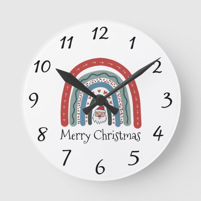 Horloge Ronde Joyeux Noël Père Noël Arc en ciel (Recto)