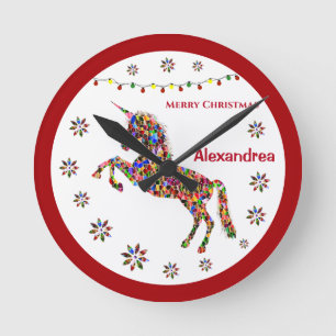 Horloge Ronde Joyeux Noël Unicorne Parties scintillant Personnal