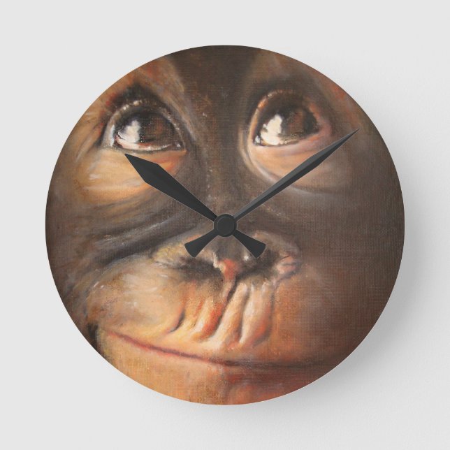 Horloge Ronde Joyeux singe souriant huile de peinture Orangoutan (Recto)