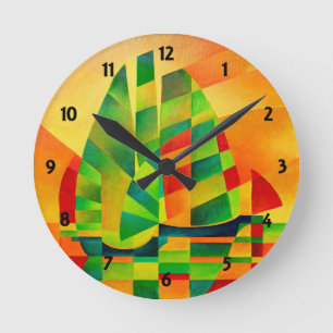 Horloge Ronde Junks chinois, coucher de soleil, voiles et ombres