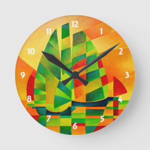 Horloge Ronde Junks chinois, coucher de soleil, voiles et ombres
