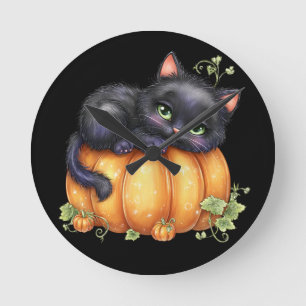 Horloge Ronde Juste traîner, Repos de chaton dans la citrouille