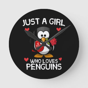 Horloge Ronde Juste une fille qui aime les pingouins