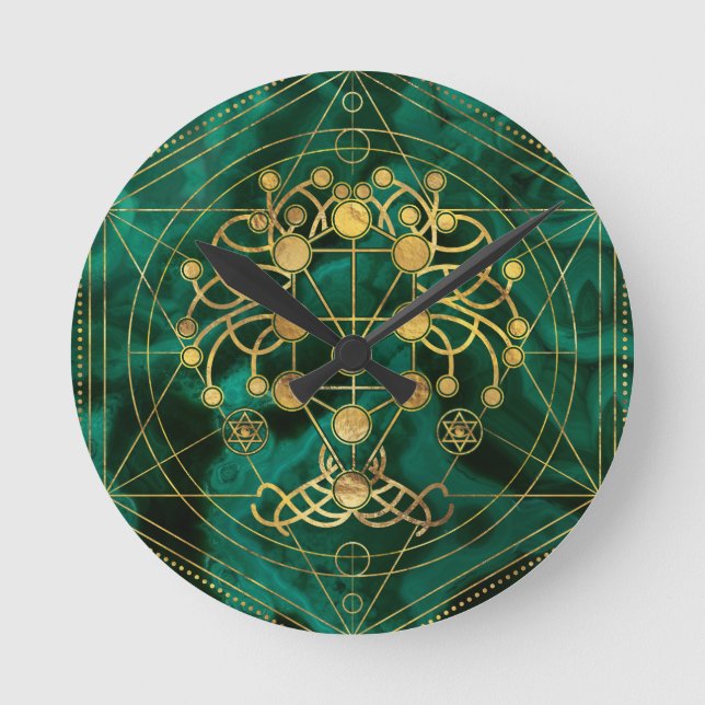 Horloge Ronde Kabbalah L'arbre de vie - Malachite (Recto)