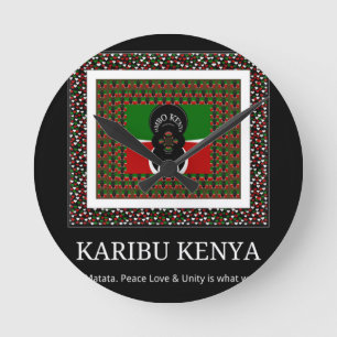 Horloge Ronde Karibu Kenya: Couleurs Vibrantes du Drapeau Nation