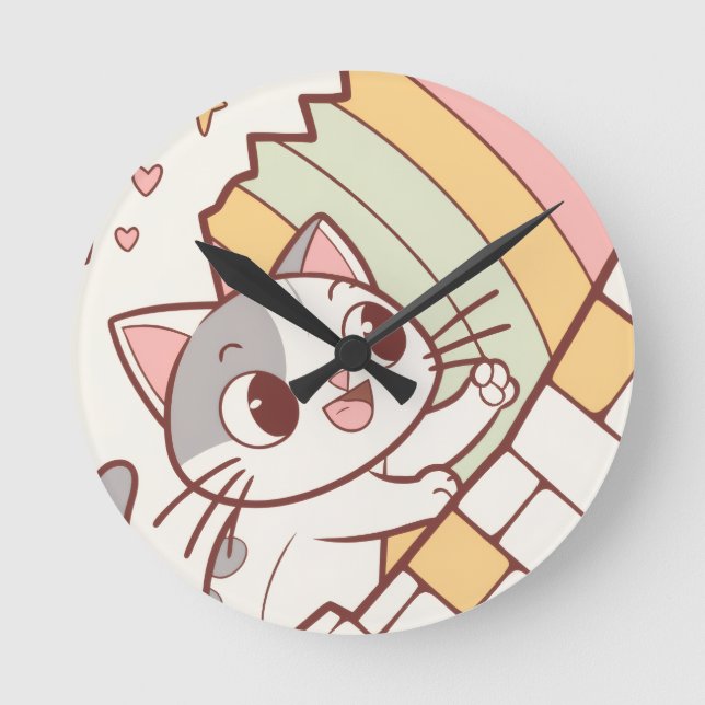 Horloge Ronde Kawaii Cat Bursting Wall clock cute  (Recto)