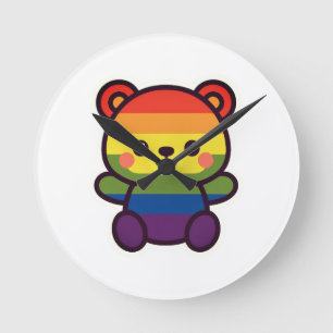 Horloge Ronde Kawaii Rainbow Teddy - Un joli jeu LGBTQ+ Pride