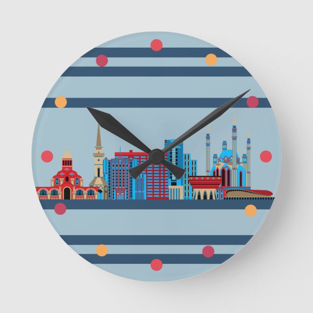 Horloge Ronde Kazan Russie Skyline Neon Bleu Rouge Mur moderne (Recto)
