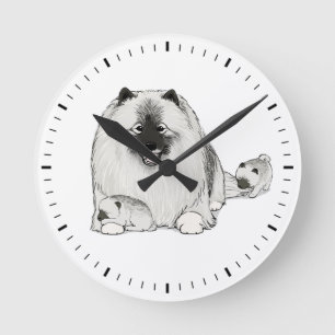 Horloge Ronde Keeshond avec des chiots de Chiens de Keesie migno