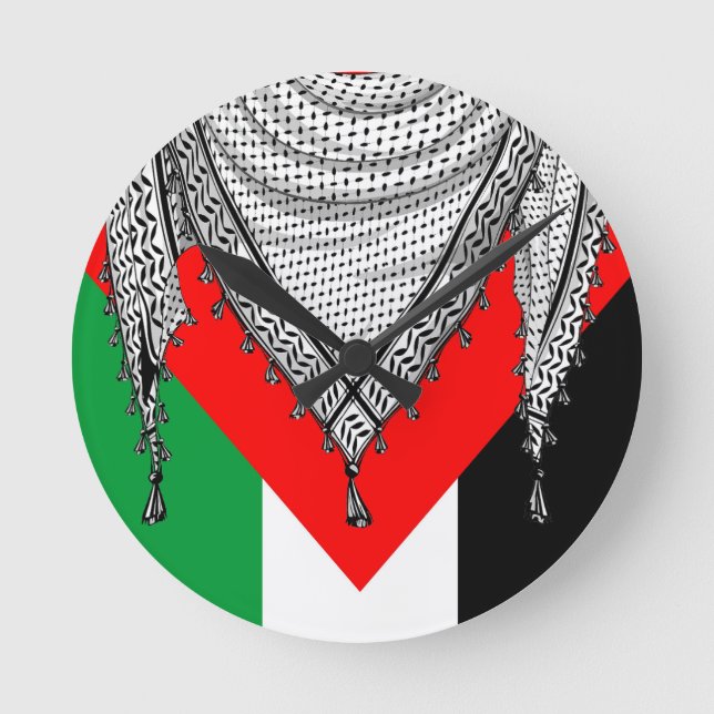 Horloge Ronde Keffiyeh Écharpe palestinienne tissu traditionnel (Recto)