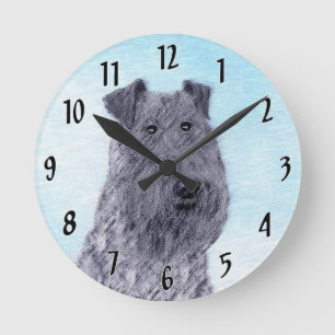 Horloge Ronde Kerry Blue Terrier peinture mignonne Chien d'origi
