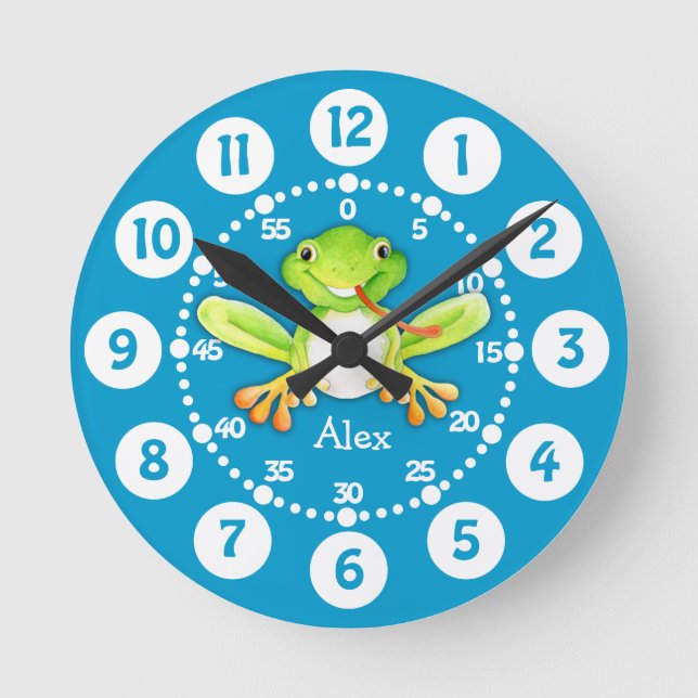 Horloge Ronde Kids cute frog green wall clock (Recto)