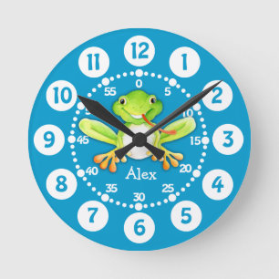 Horloge Ronde Kids cute frog green wall clock