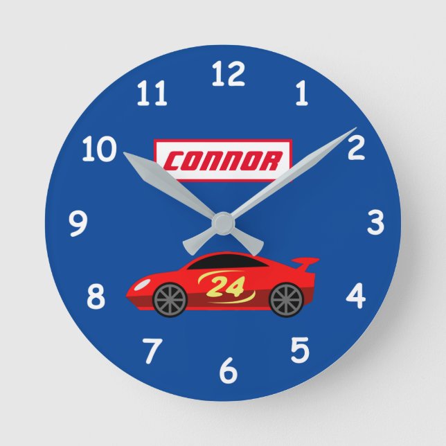 Horloge Ronde Kid's race car small round clock for boy (Recto)