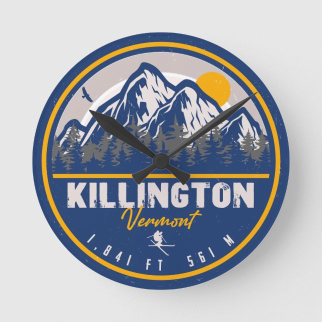 Horloge Ronde Killington Vermont Retro Sunset Ski Souvenirs (Recto)