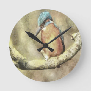 Horloge Ronde Kingfisher Étonnant En Aquarelle