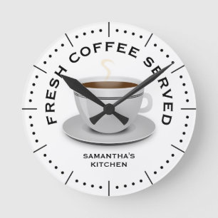 Horloge Ronde Kitchen Black And White Coffee Theme