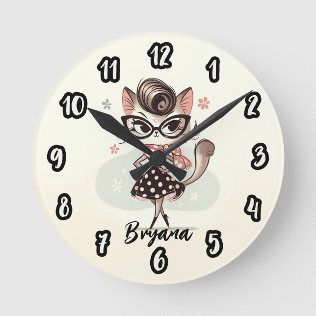 Horloge Ronde Kitt Féminin Vintage Rétro Avec Lunettes Oeil De C (Recto)