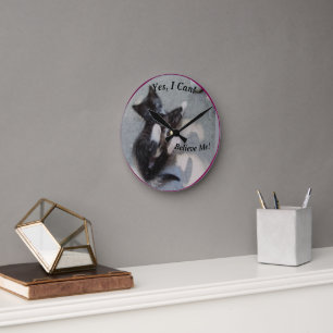 Horloge Ronde Kitten Avec Souris Personnalisable Photo Chat Drôl