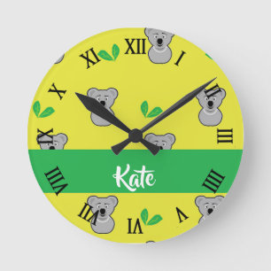 Horloge Ronde Koala ours jaune motif