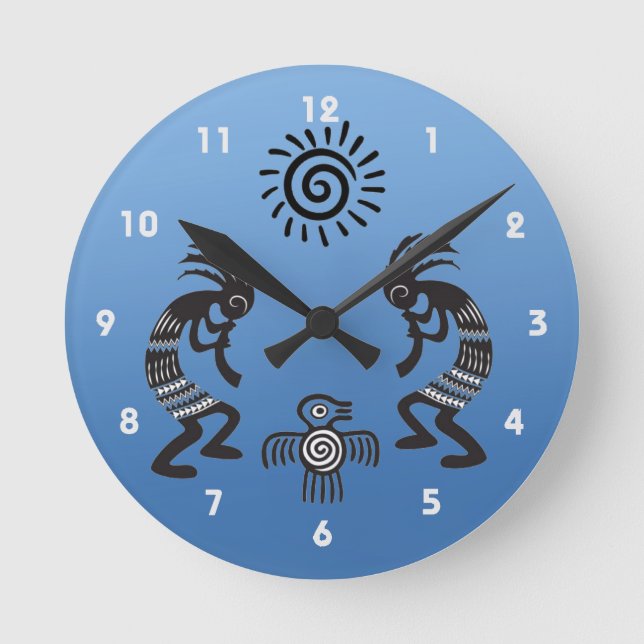 Horloge Ronde Kokopelli With Native Sun and Native Bird (Recto)