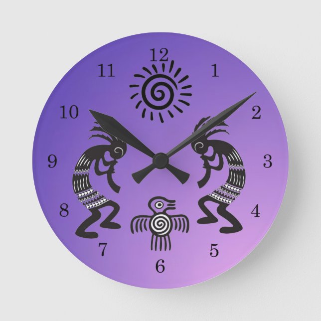 Horloge Ronde Kokopelli With Native Sun and Native Bird (Recto)