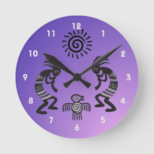 Horloge Ronde Kokopelli With Native Sun and Native Bird