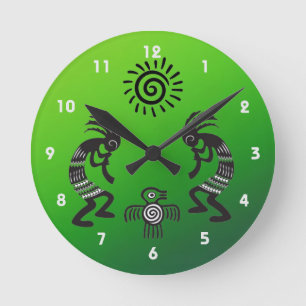 Horloge Ronde Kokopelli With Native Sun and Native Bird