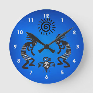Horloge Ronde Kokopelli With Native Sun and Native Bird