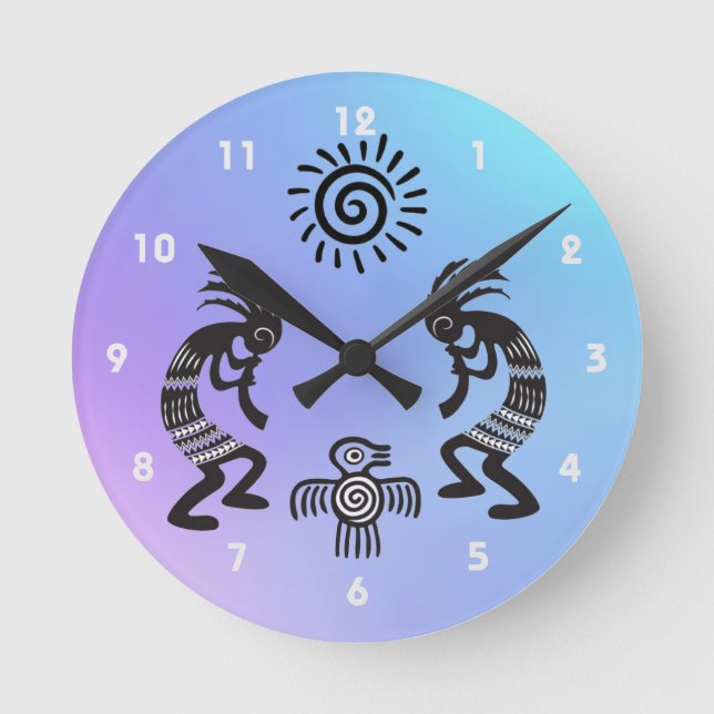 Horloge Ronde Kokopelli With Native Sun and Native Bird (Recto)