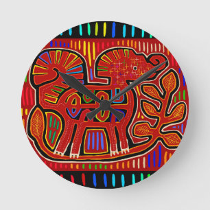 Horloge Ronde Kuna Indian Baby Elephant - Mola Folk Art