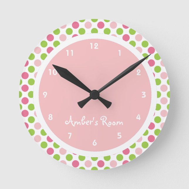 Horloge Ronde La chambre à coucher de Lime et Polka rose (Recto)