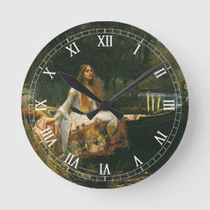 Horloge Ronde La Dame de Shalott sur un bateau par John William 