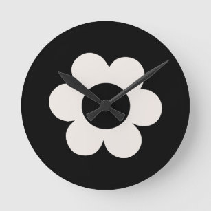 Horloge Ronde La Fleur 06 Florale Rétro Fleur Noir Et Blanc