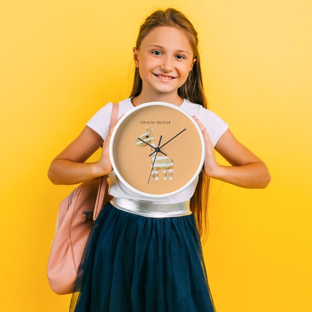 Horloge Ronde La Girafe Orange de Beauté Moderne (Créateur téléchargé)