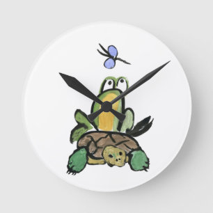 Horloge Ronde La grenouille attrape un tour sur la tortue