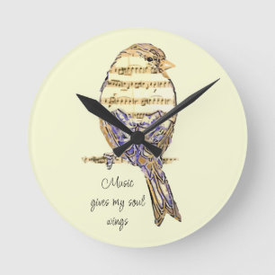 Horloge Ronde La musique donne des ailes à mon âme Moineau Oisea