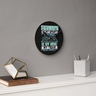 Horloge Ronde La natation est mon sport La piscine est ma maison
