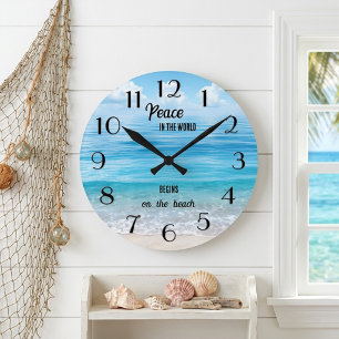 Horloge Ronde La paix commence sur la plage Océan tropical