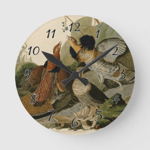 Horloge Ronde La peinture d'un trio de coqs rouillés d'Audubon